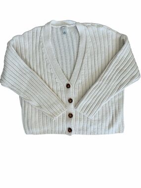 a new day Cream Ribbed V-Neck Button-Front Cardigan